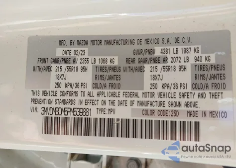 2023 Mazda Cx-30 2.5 S Premium z USA, uszkodzony, nr VIN 3MVDMBDM5PM539881